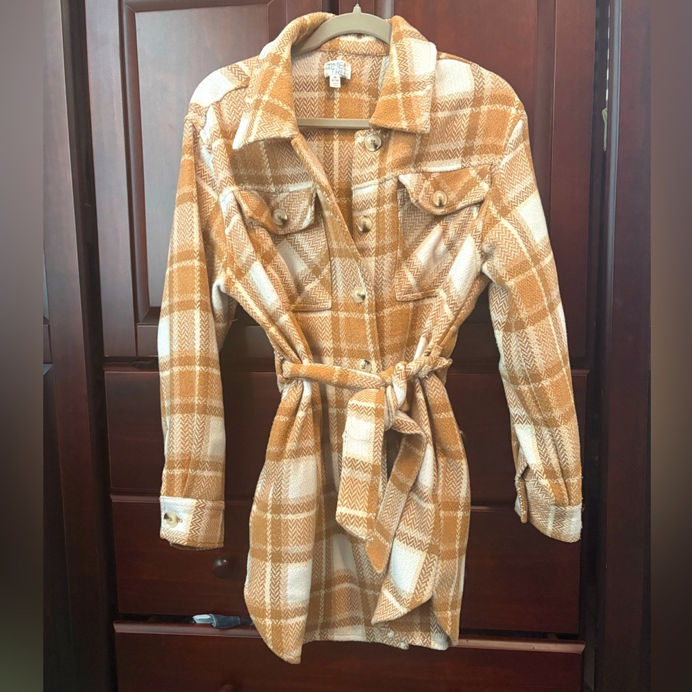 Time and Tru Belted Plaid Utility Shacket Coat